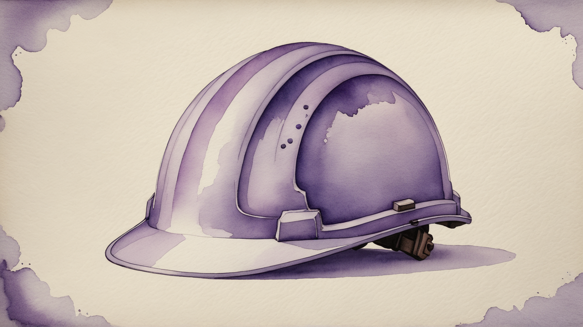 Capacete de obra em aquarela roxa e lilás, sobre papel claro.