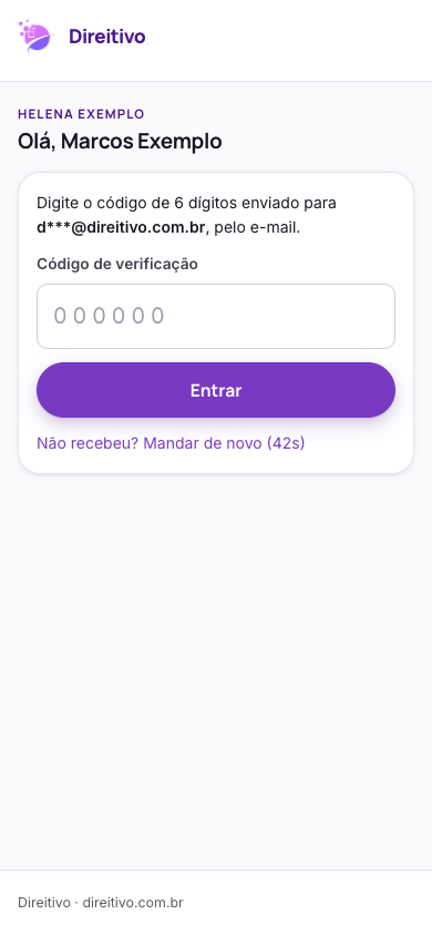 Seis dígitos, o botão Entrar e a contagem para mandar de novo