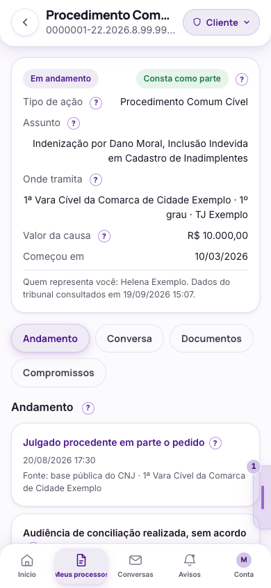 Cada termo do tribunal tem a explicação a um toque